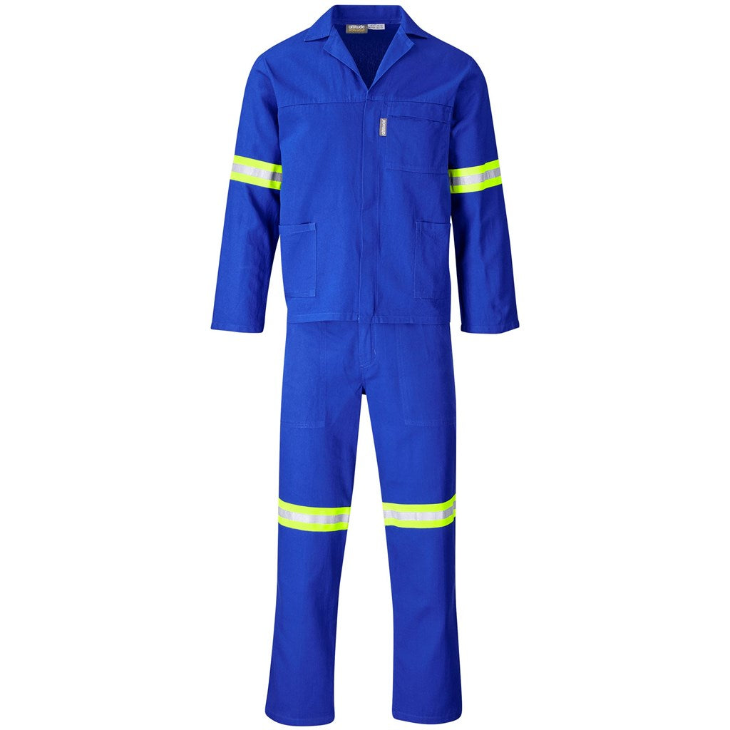Technician 100% Cotton Conti Suit - Reflective Arms & Legs - Yellow Tape - Royal Blue