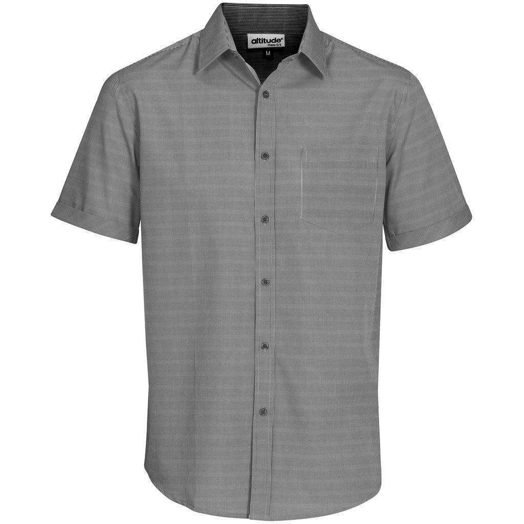 Gray short-sleeve shirt with a subtle pattern on a white background