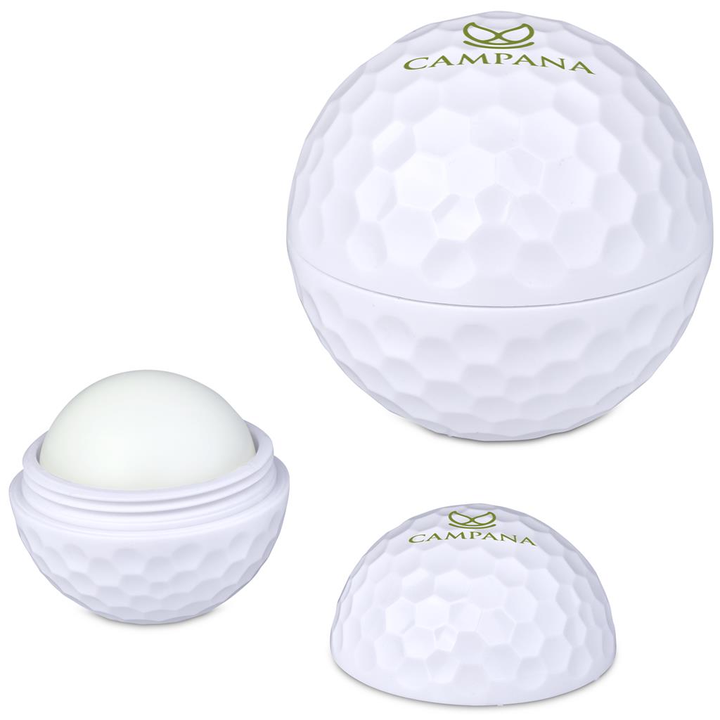 White golf ball-shaped container with 'Campana' branding on a white background