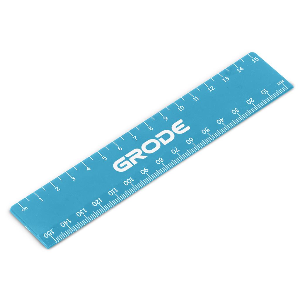 Blue ruler with 'GRODE' branding on a white background