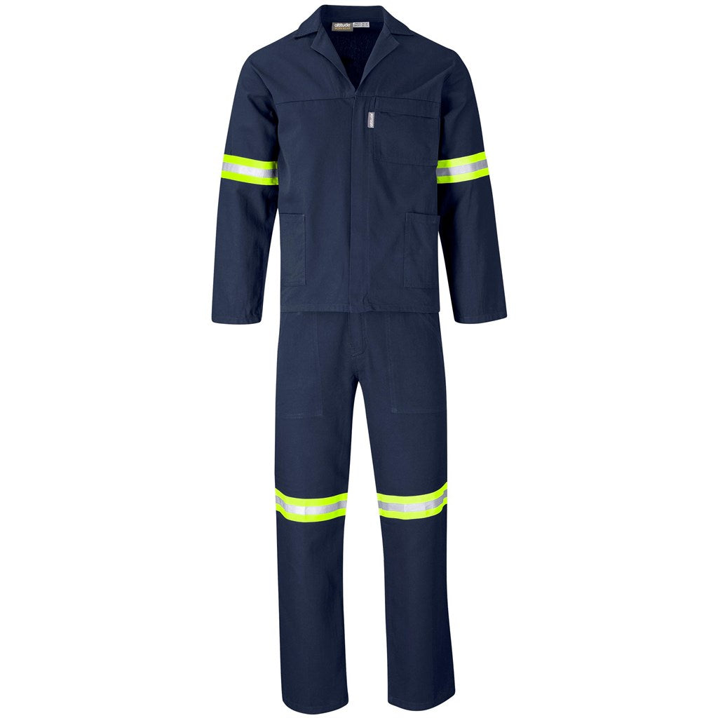 Technician 100% Cotton Conti Suit - Reflective Arms, Legs & Back - Yellow Tape - Navy