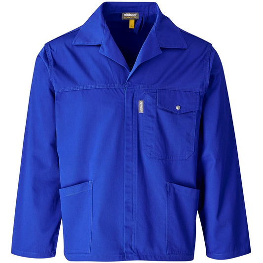 Blue jacket with multiple pockets on a white background

