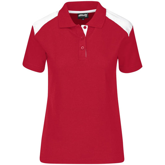 Red polo shirt with white accents on a white background

