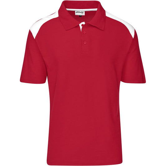 Red polo shirt with white accents on a white background

