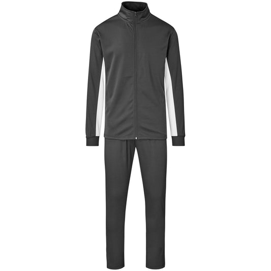 Dark gray tracksuit with white stripes on a white background

