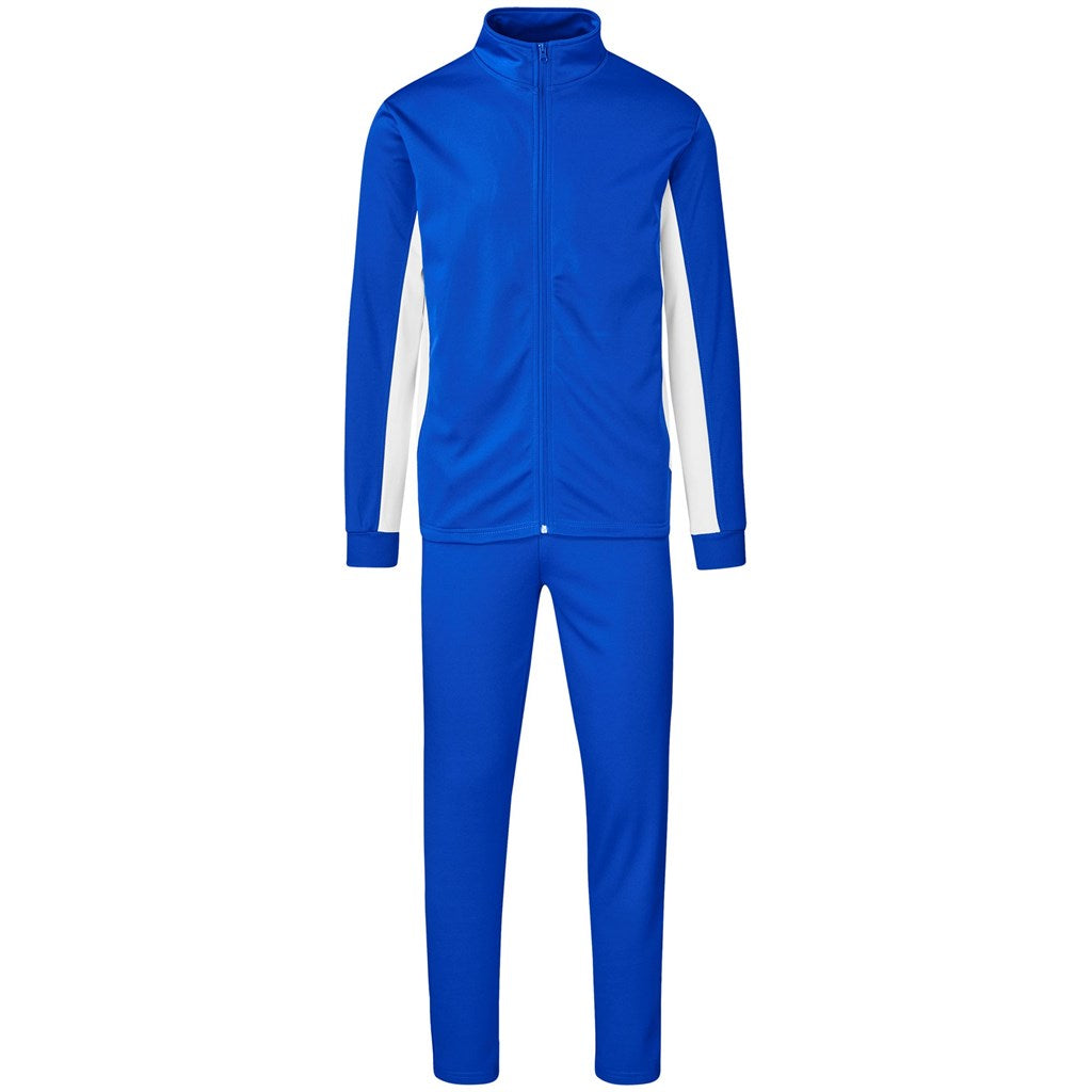 Blue tracksuit with white stripes on a white background

