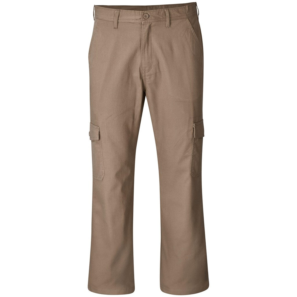 Tan cargo pants on a white background

