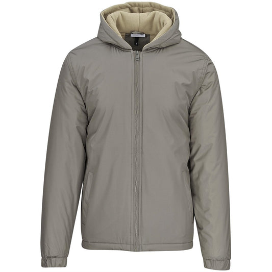 Gray jacket with a hood on a white background

