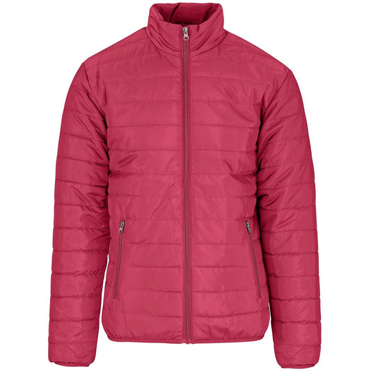 Red puffer jacket on a white background

