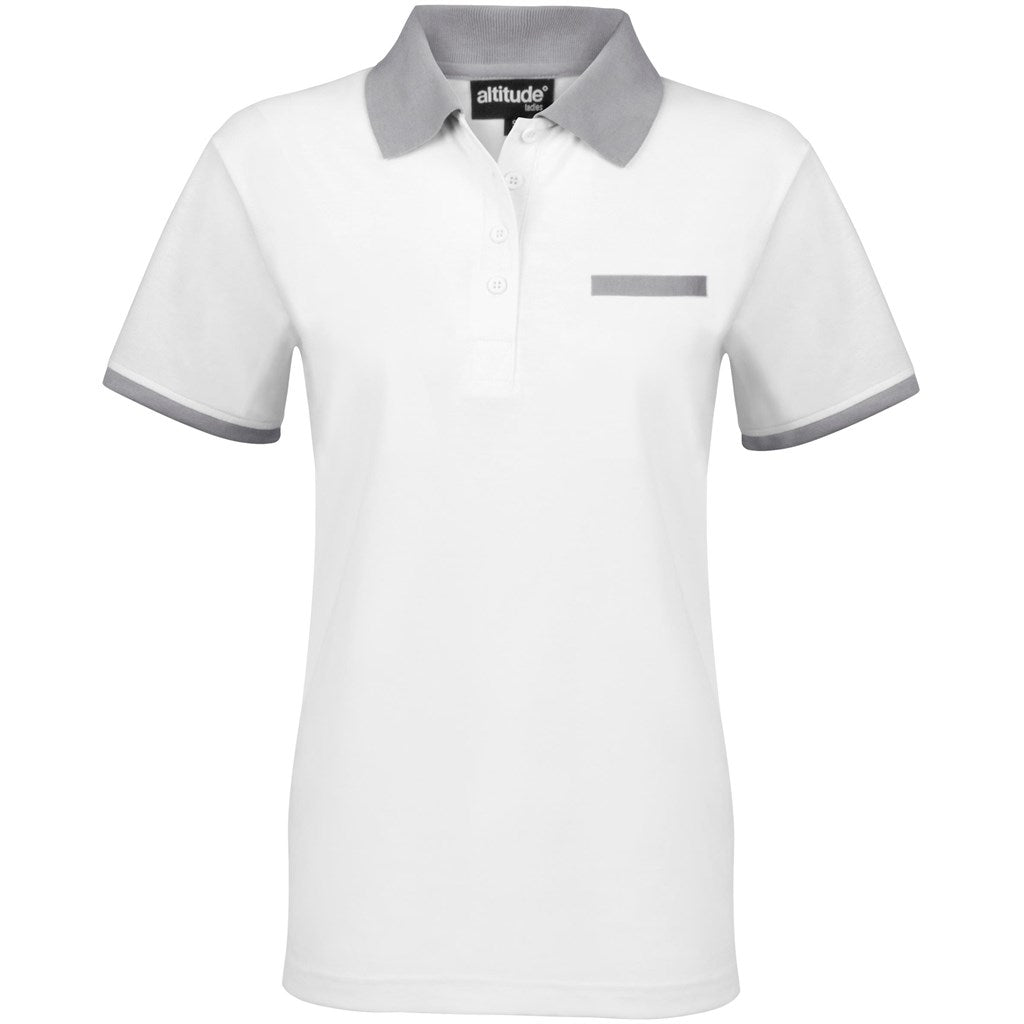White polo shirt with gray accents on a white background

