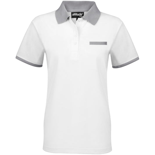 White polo shirt with gray accents on a white background

