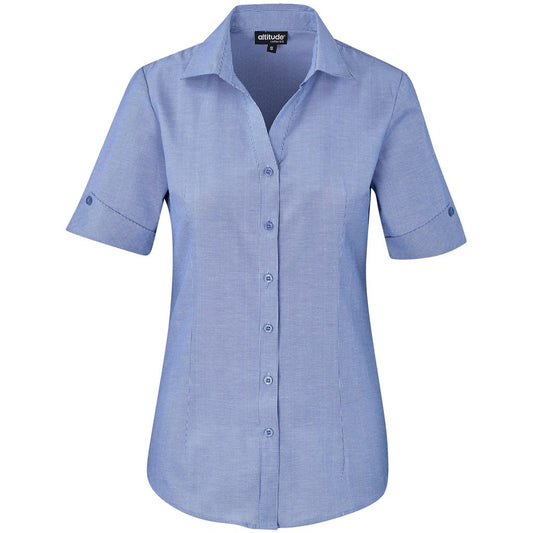 Blue short-sleeve shirt on a white background

