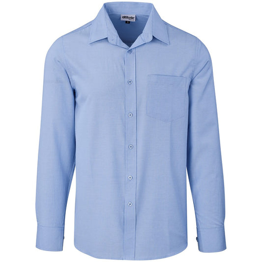 Light blue button-up shirt on a white background

