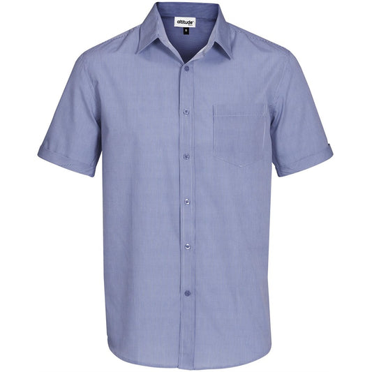 Blue short-sleeve shirt on a white background

