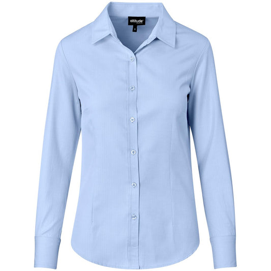 Light blue button-up shirt on a white background with 'altitude' branding.

