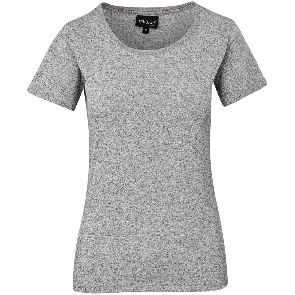 Gray t-shirt with a brand label on a white background

