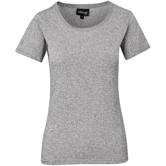 Gray t-shirt with a brand label on a white background


