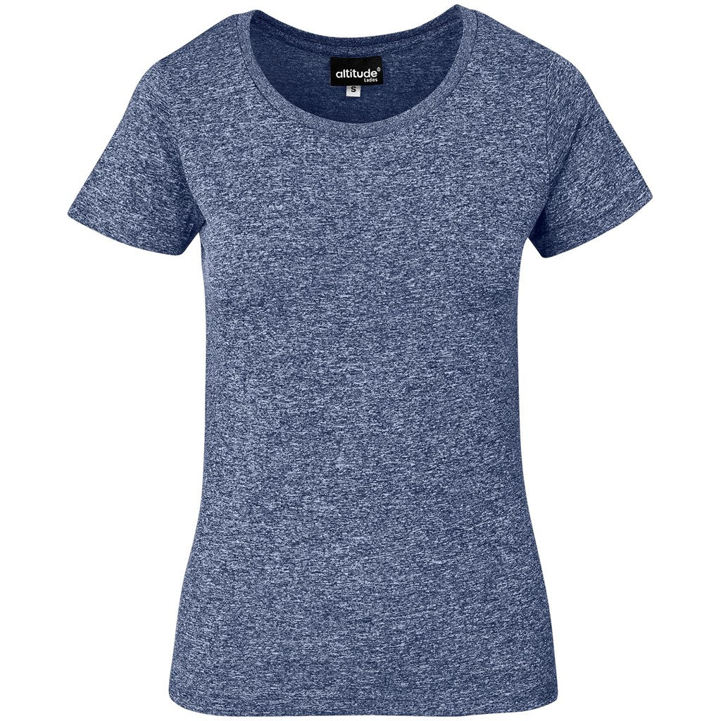 Blue t-shirt with 'altitude' label on a white background

