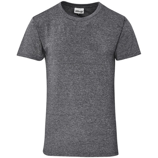 Gray t-shirt with a brand label on a white background

