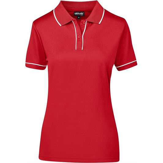 Red polo shirt with white accents on a white background

