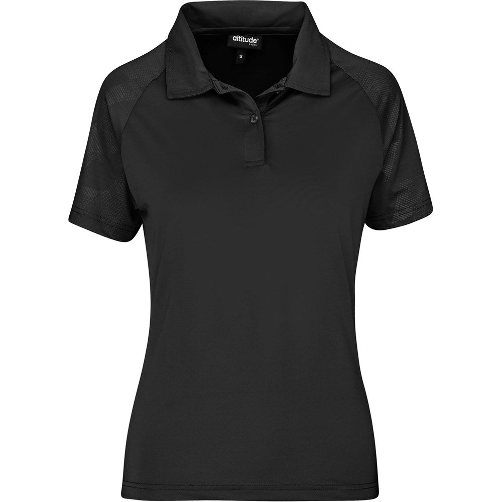 Black polo shirt with short sleeves on a white background

