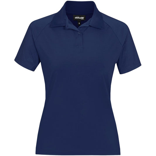 Navy blue polo shirt with a brand logo on a white background

