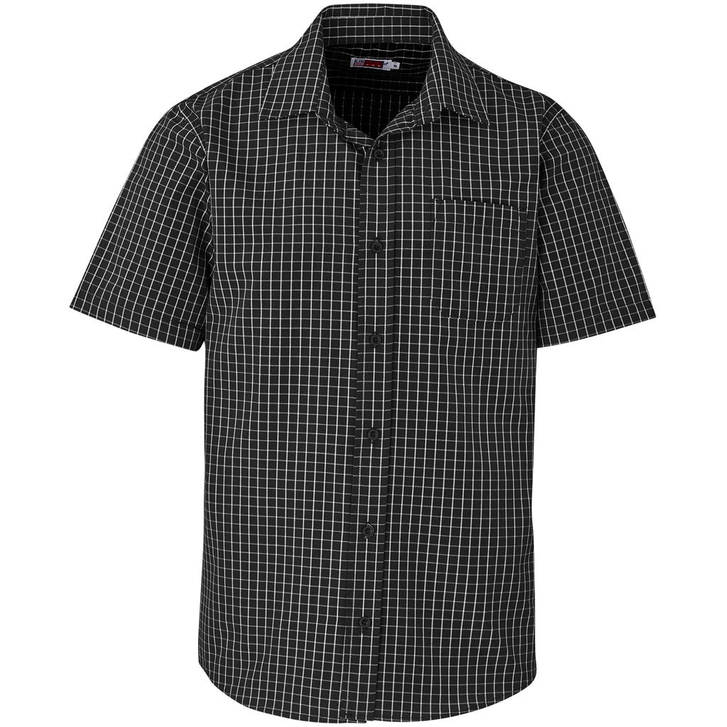 Black and white checkered short-sleeve shirt on a white background

