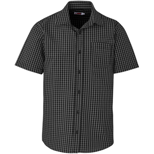 Black and white checkered short-sleeve shirt on a white background

