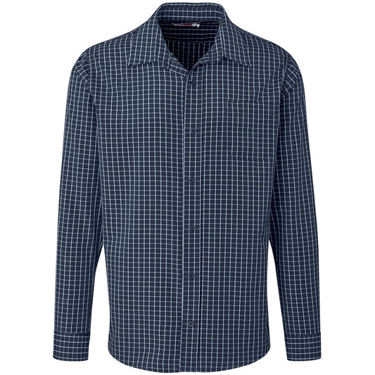 Navy and white checkered shirt on a white background

