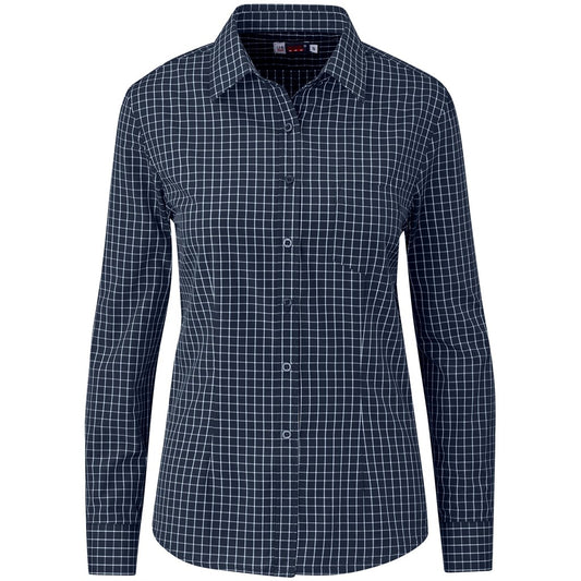 Navy checkered shirt on a white background


