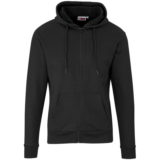 Black hoodie with a brand label on a white background


