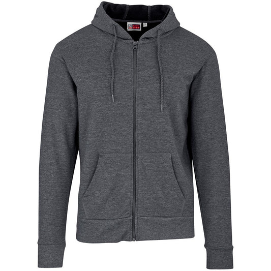 Gray hoodie with a brand logo on a white background

