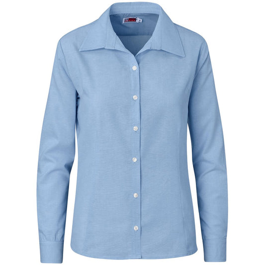 Light blue button-up shirt on a white background

