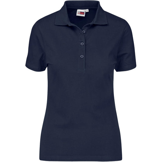 Navy blue polo shirt on a white background

