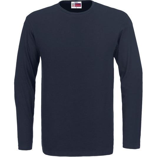 Navy long-sleeve shirt on a white background

