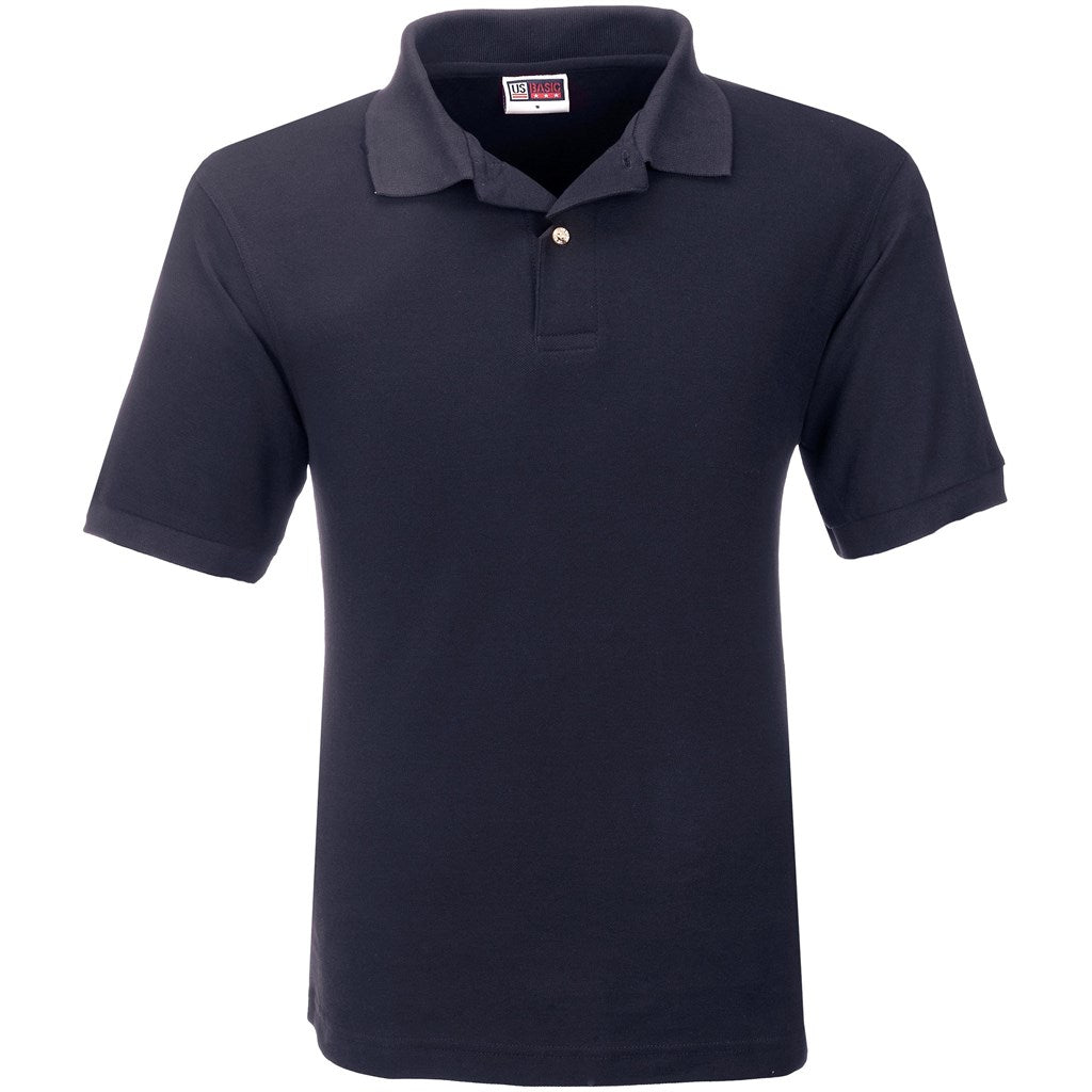 Navy blue polo shirt on a white background

