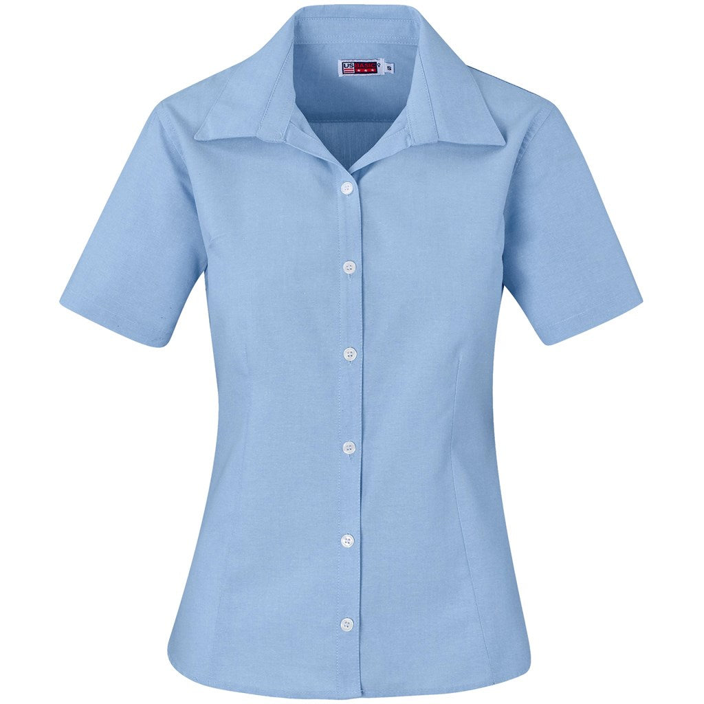 Light blue short-sleeve shirt on a white background

