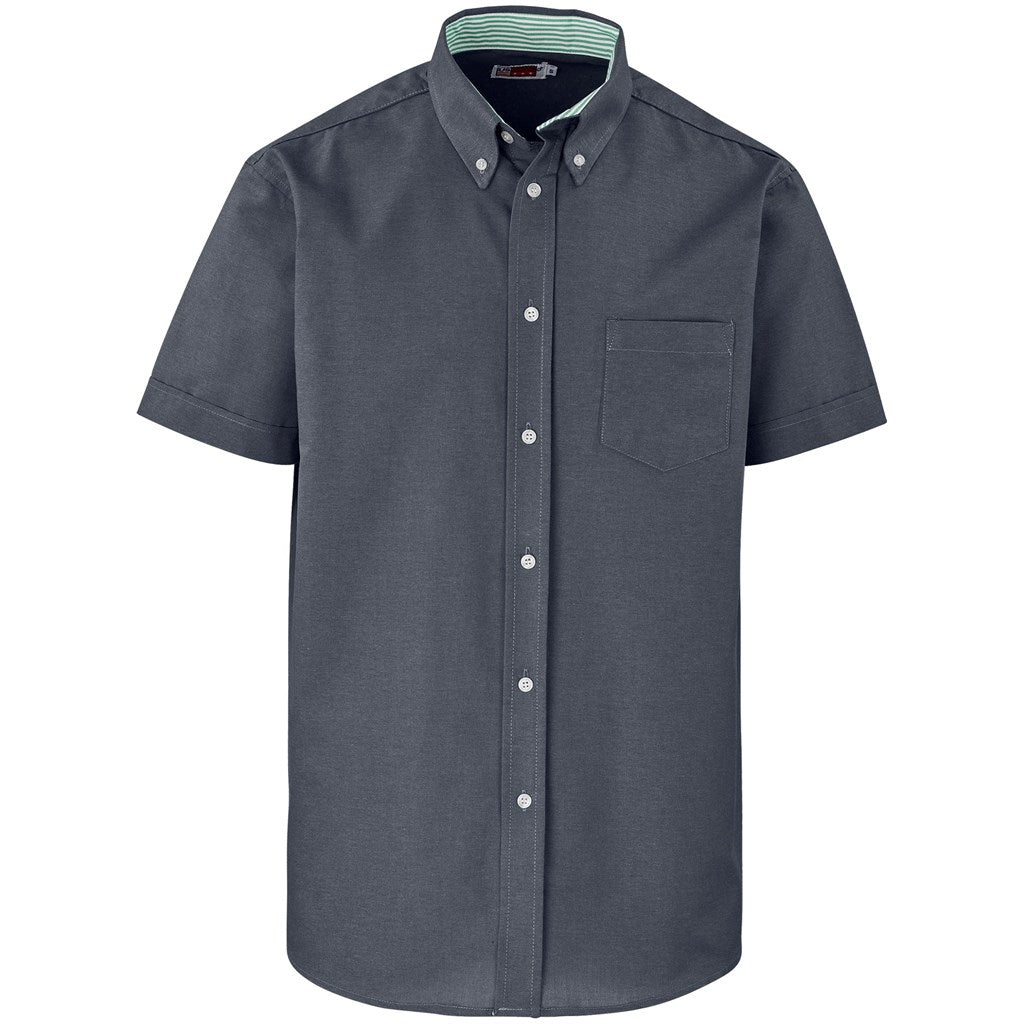 Gray short-sleeve shirt with button details on a white background

