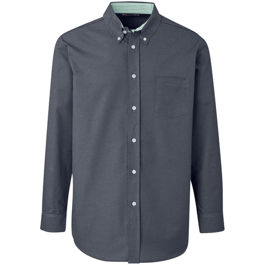 A dark gray long-sleeve button-down shirt with a chest pocket, shown on a clean white background.

