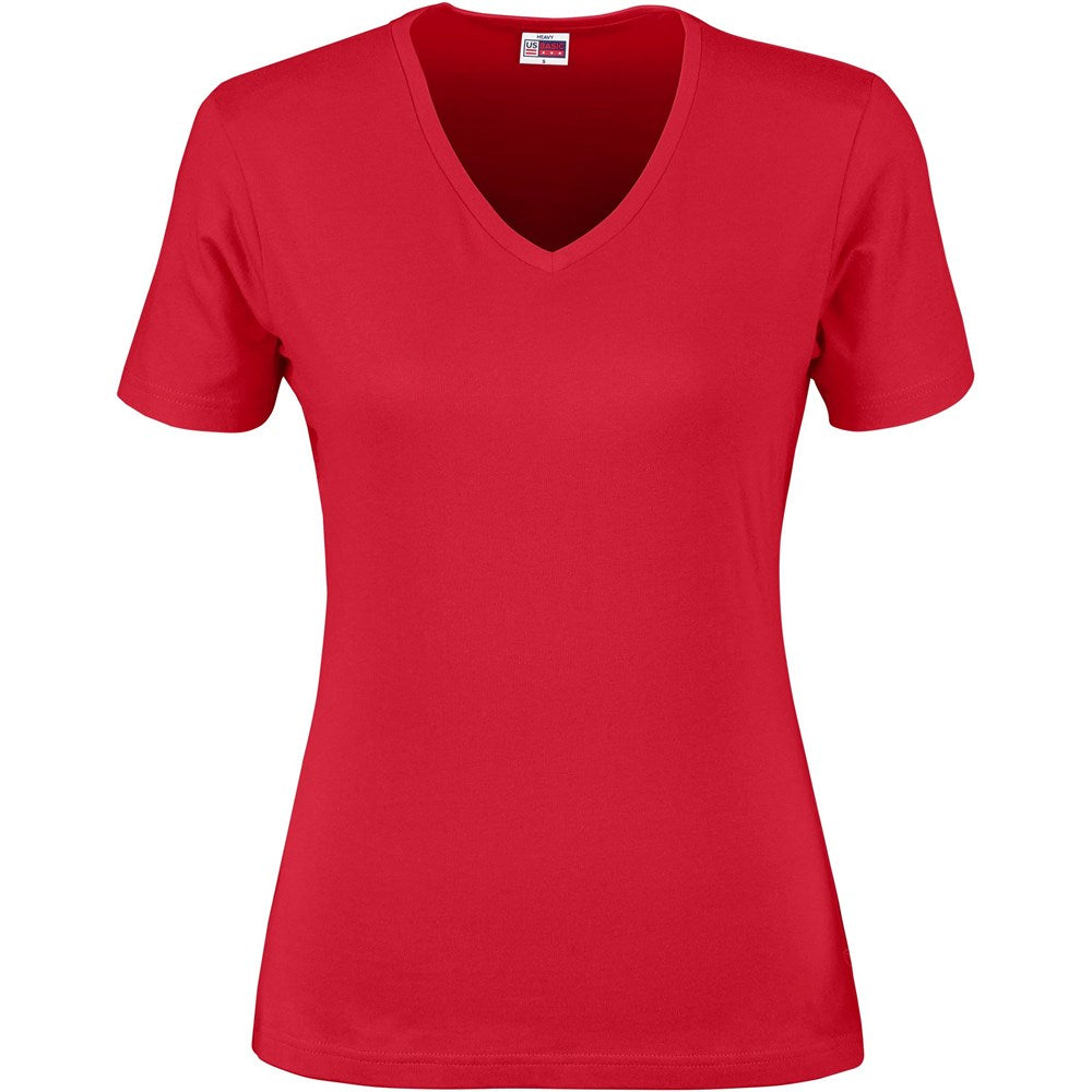 Red V-neck t-shirt on a white background

