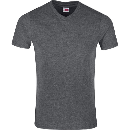 Gray t-shirt with a brand label on a white background

