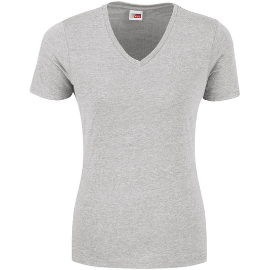 Gray t-shirt with a brand label on a white background

