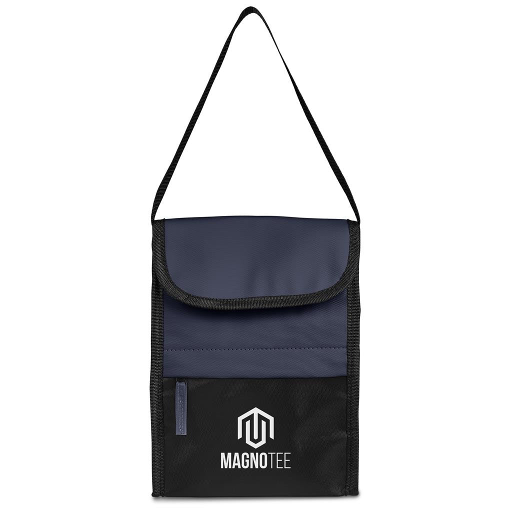 Black and navy crossbody bag with MagnoTee logo on a white background

