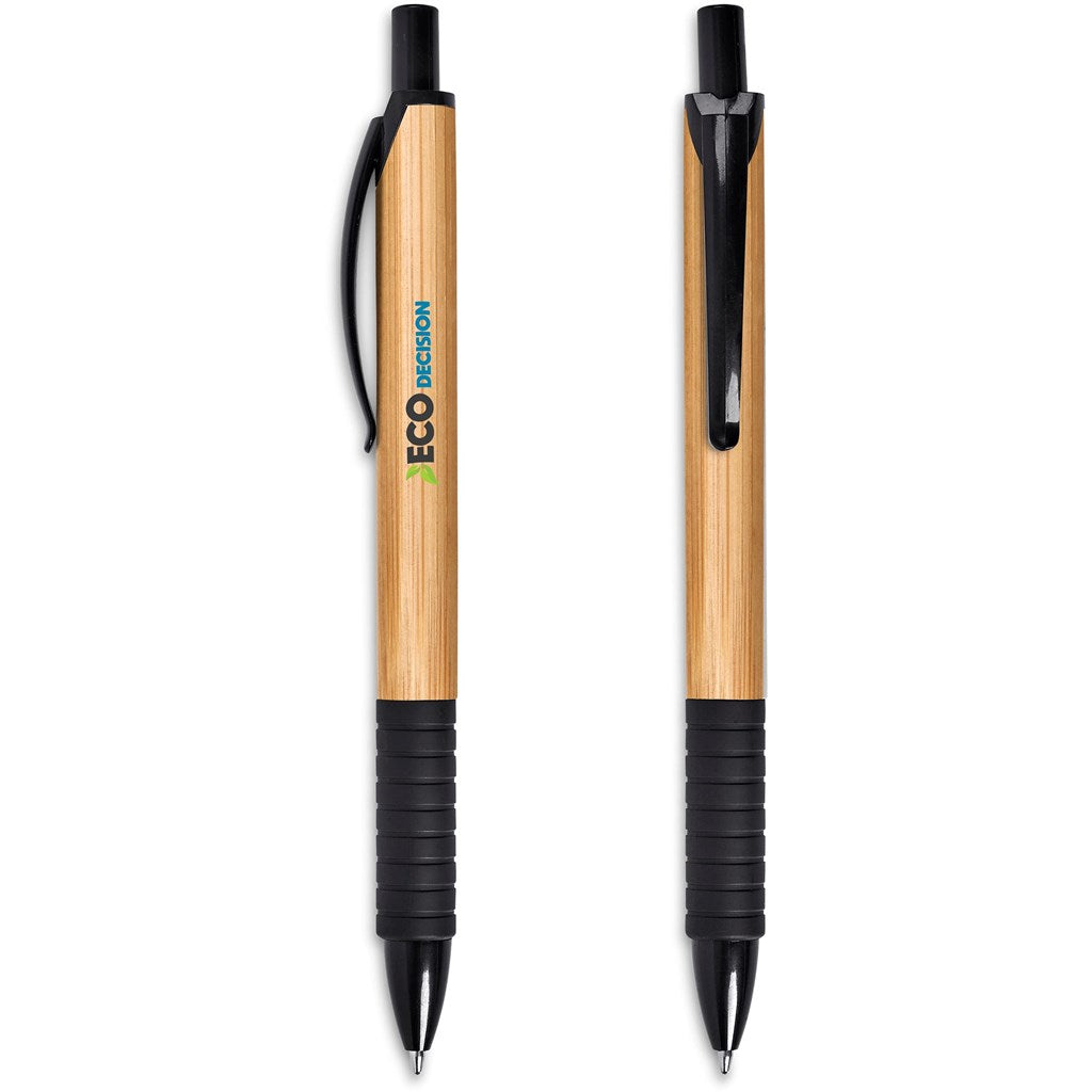 Two bamboo pens with black accents on a white background