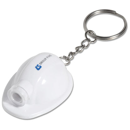 White keychain with a logo on a white background

