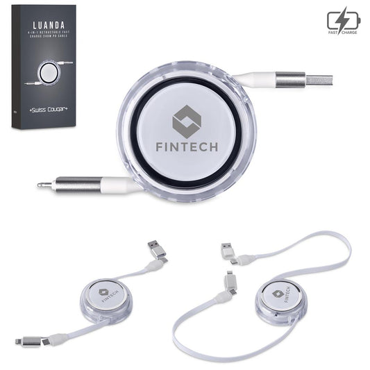 Retractable cable with FinTech logo and packaging on a white background