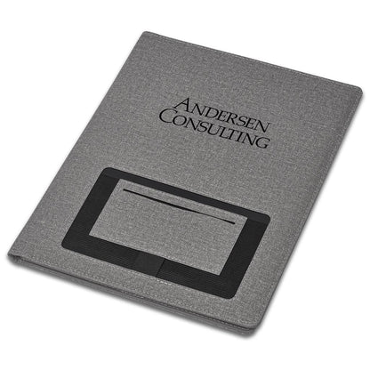Gray notebook with 'Andersen Consulting' logo on a white background

