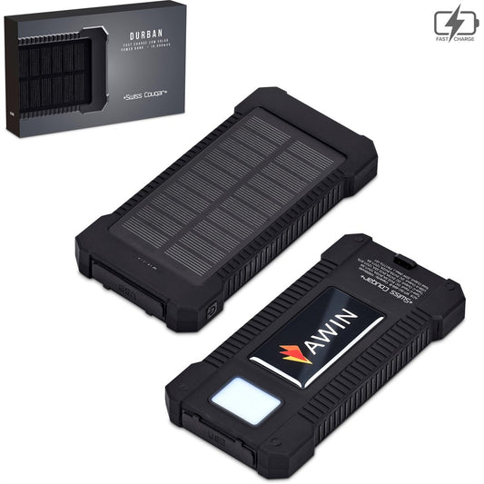 Black solar-powered device with AWIN branding on a white background

