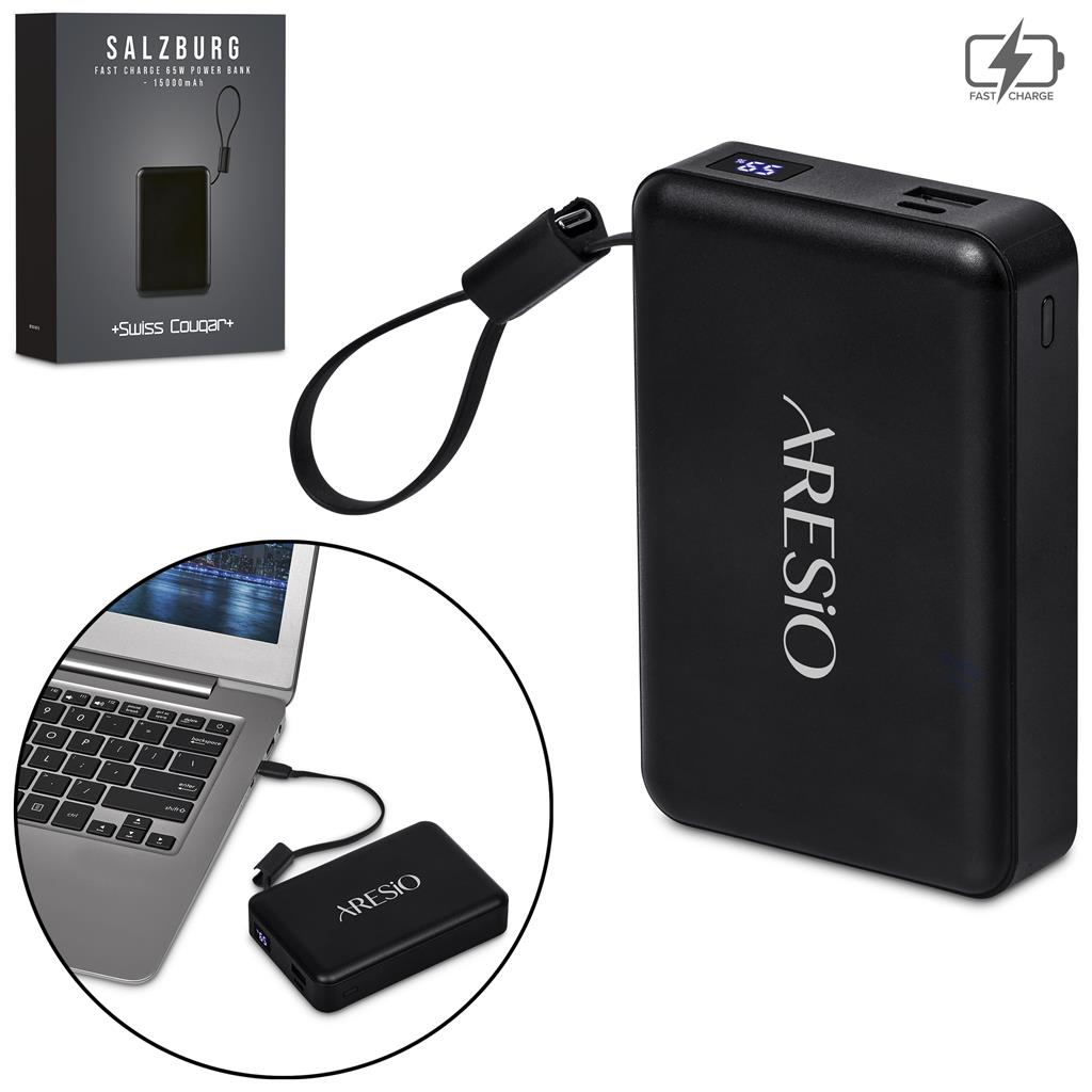 Swiss Cougar Salzburg Fast Charge 65W Power Delivery & Quick Charge Power Bank 15,000mAh