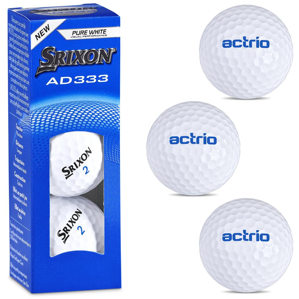 Srixon and Actrio golf balls with packaging on a white background

